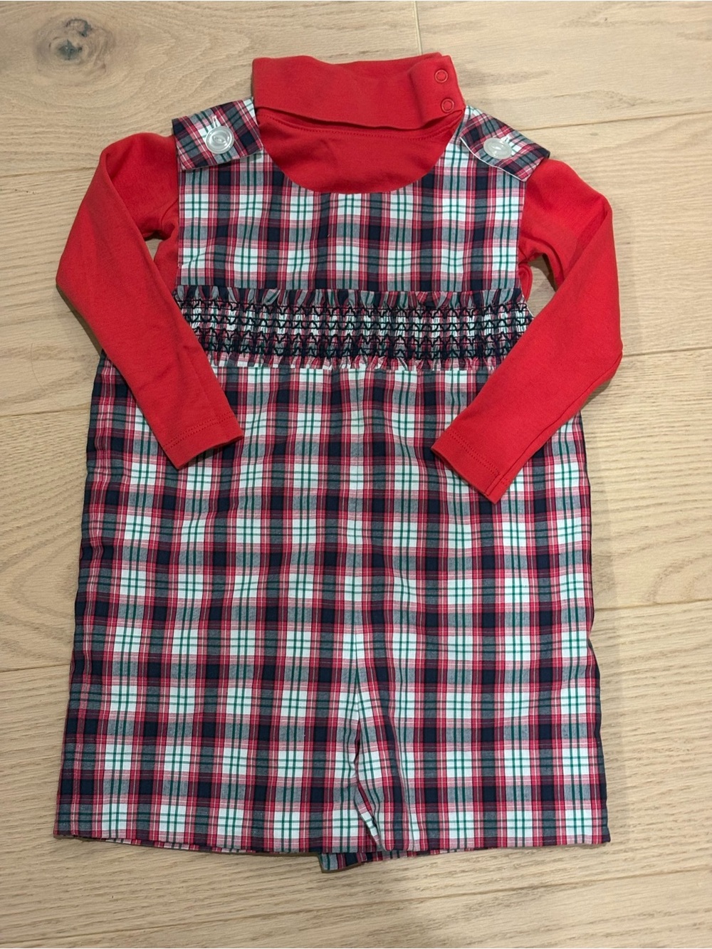 The Beaufort Bonnet Company Red and Navy Plaid Unisex Jon Jon Set